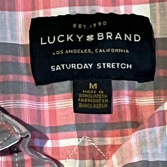 Lucky Brand Saturday Stretch Plaid Button Down Shirt Pink & Gray Medium - Picture 5 of 5